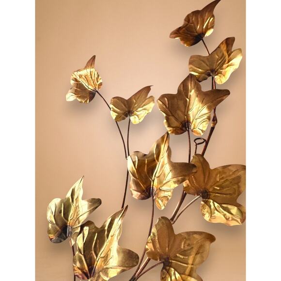 MCM Brass and Copper Ivy Leaf Wall Art Set of 4 Branch and Flower Sculptures - Picture 11 of 12